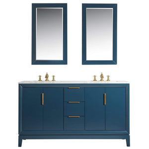 Water Creation Vanity Water Creation EL60CW06MB-000FX1306 Elizabeth 60-Inch Double Sink Carrara White Marble Vanity In Monarch Blue  With F2-0013-06-FX Lavatory Faucet(s)