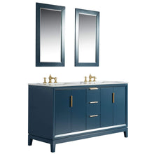 Load image into Gallery viewer, Water Creation Vanity Water Creation EL60CW06MB-R21FX1306 Elizabeth 60-Inch Double Sink Carrara White Marble Vanity In Monarch Blue With Matching Mirror(s) and F2-0013-06-FX Lavatory Faucet(s)