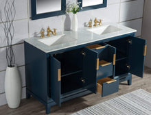 Load image into Gallery viewer, Water Creation Vanity Water Creation EL60CW06MB-R21FX1306 Elizabeth 60-Inch Double Sink Carrara White Marble Vanity In Monarch Blue With Matching Mirror(s) and F2-0013-06-FX Lavatory Faucet(s)