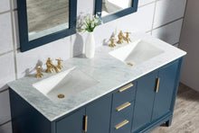 Load image into Gallery viewer, Water Creation Vanity Water Creation EL60CW06MB-R21FX1306 Elizabeth 60-Inch Double Sink Carrara White Marble Vanity In Monarch Blue With Matching Mirror(s) and F2-0013-06-FX Lavatory Faucet(s)