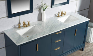 Water Creation Vanity Water Creation EL72CW06MB-000FX1306 Elizabeth 72-Inch Double Sink Carrara White Marble Vanity In Monarch Blue  With F2-0013-06-FX Lavatory Faucet(s)