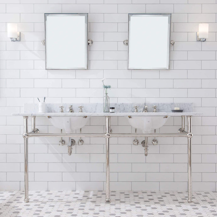 Water Creation Vanity Water Creation Embassy 72 Inch Wide Double Wash Stand, P-Trap, Countertop with Basin, Faucet, Nickel Hardware Finish