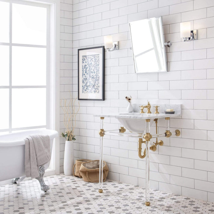 Water Creation Vanity Water Creation EP30E-0613 Empire 30 Inch Wide Single Wash Stand, P-Trap, Counter Top with Basin, F2-0013 Faucet and Mirror included in Satin Gold Finish