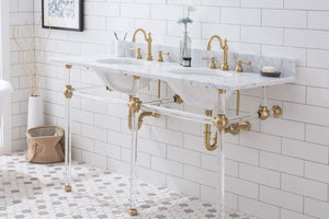 Water Creation Vanity Water Creation EP60C-0600 Empire 60 Inch Wide Double Wash Stand, P-Trap, and Counter Top with Basin included in Satin Gold Finish