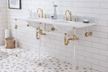 Load image into Gallery viewer, Water Creation Vanity Water Creation EP72D-0612 Empire 72 Inch Wide Double Wash Stand, P-Trap, Counter Top with Basin, and F2-0012 Faucet included in Satin Gold Finish