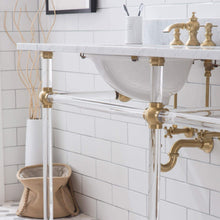 Load image into Gallery viewer, Water Creation Vanity Water Creation EP72E-0613 Empire 72 Inch Wide Double Wash Stand, P-Trap, Counter Top with Basin, F2-0013 Faucet and Mirror included in Satin Gold Finish