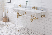 Load image into Gallery viewer, Water Creation Vanity Water Creation EP72E-0613 Empire 72 Inch Wide Double Wash Stand, P-Trap, Counter Top with Basin, F2-0013 Faucet and Mirror included in Satin Gold Finish