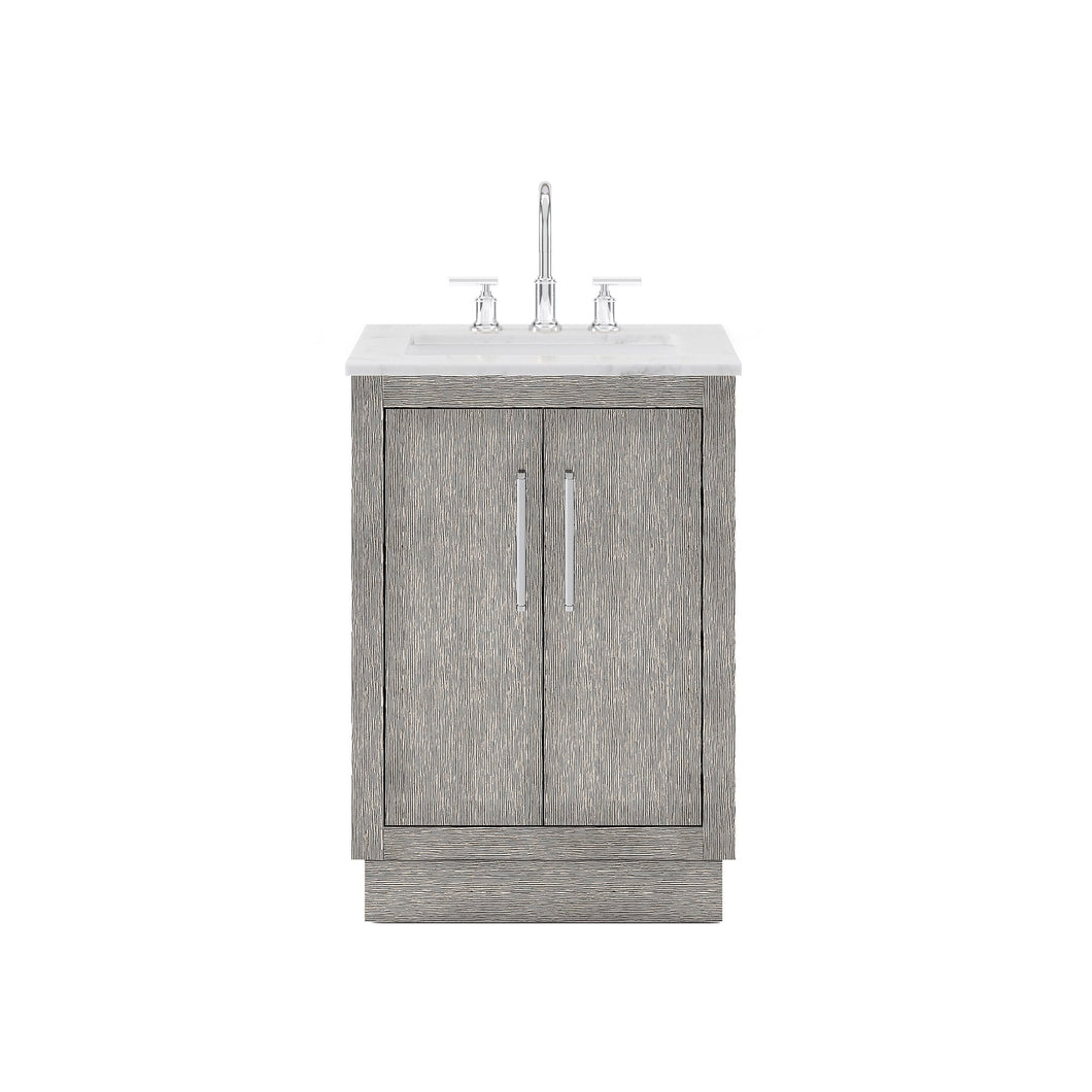 Water Creation Vanity Water Creation HU24CW01GK-000BL1401 Hugo 24 In. Single Sink Carrara White Marble Countertop Vanity in Grey Oak with Gooseneck Faucet