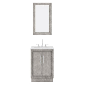 Water Creation Vanity Water Creation HU24CW01GK-R21000000 Hugo 24 In. Single Sink Carrara White Marble Countertop Vanity in Grey Oak with Mirror