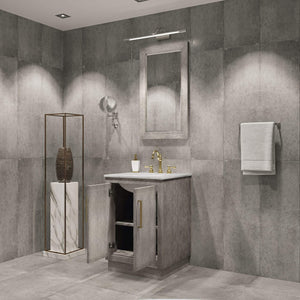 Water Creation Vanity Water Creation HU24CW06GK-000TL1206 Hugo 24 In. Single Sink Carrara White Marble Countertop Vanity in Grey Oak with Hook Faucet