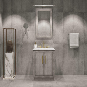 Water Creation Vanity Water Creation HU24CW06GK-000TL1206 Hugo 24 In. Single Sink Carrara White Marble Countertop Vanity in Grey Oak with Hook Faucet