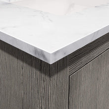 Load image into Gallery viewer, Water Creation Vanity Water Creation HU24CW06GK-R21BL1406 Hugo 24 In. Single Sink Carrara White Marble Countertop Vanity in Grey Oak with Gooseneck Faucet and Mirror
