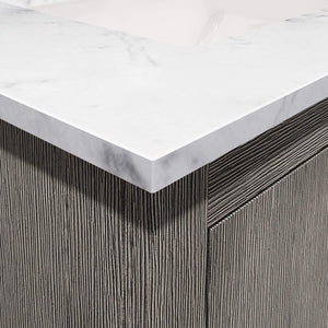 Water Creation Vanity Water Creation HU24CW06GK-R21BL1406 Hugo 24 In. Single Sink Carrara White Marble Countertop Vanity in Grey Oak with Gooseneck Faucet and Mirror