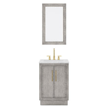 Load image into Gallery viewer, Water Creation Vanity Water Creation HU24CW06GK-R21BL1406 Hugo 24 In. Single Sink Carrara White Marble Countertop Vanity in Grey Oak with Gooseneck Faucet and Mirror