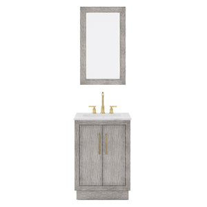Water Creation Vanity Water Creation HU24CW06GK-R21BL1406 Hugo 24 In. Single Sink Carrara White Marble Countertop Vanity in Grey Oak with Gooseneck Faucet and Mirror