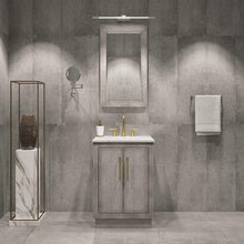 Load image into Gallery viewer, Water Creation Vanity Water Creation HU24CW06GK-R21BL1406 Hugo 24 In. Single Sink Carrara White Marble Countertop Vanity in Grey Oak with Gooseneck Faucet and Mirror