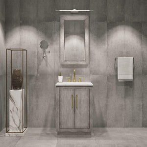 Water Creation Vanity Water Creation HU24CW06GK-R21BL1406 Hugo 24 In. Single Sink Carrara White Marble Countertop Vanity in Grey Oak with Gooseneck Faucet and Mirror