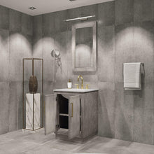 Load image into Gallery viewer, Water Creation Vanity Water Creation HU24CW06GK-R21BL1406 Hugo 24 In. Single Sink Carrara White Marble Countertop Vanity in Grey Oak with Gooseneck Faucet and Mirror