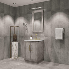 Load image into Gallery viewer, Water Creation Vanity Water Creation HU24CW06GK-R21BL1406 Hugo 24 In. Single Sink Carrara White Marble Countertop Vanity in Grey Oak with Gooseneck Faucet and Mirror