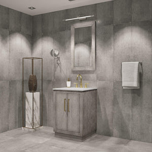 Water Creation Vanity Water Creation HU24CW06GK-R21BL1406 Hugo 24 In. Single Sink Carrara White Marble Countertop Vanity in Grey Oak with Gooseneck Faucet and Mirror
