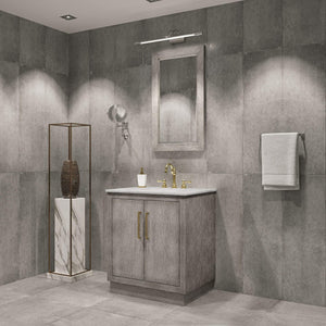 Water Creation Vanity Water Creation HU30CW06GK-000TL1206 Hugo 30 In. Single Sink Carrara White Marble Countertop Vanity in Grey Oak with Hook Faucet