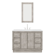 Load image into Gallery viewer, Water Creation Vanity Water Creation HU48CW01GK-R21BL1401 Hugo 48 In. Single Sink Carrara White Marble Countertop Vanity in Grey Oak with Gooseneck Faucet and Mirror