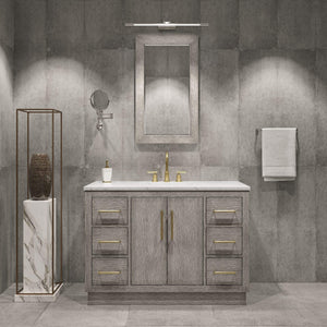 Water Creation Vanity Water Creation HU48CW06GK-000BL1406 Hugo 48 In. Single Sink Carrara White Marble Countertop Vanity in Grey Oak with Gooseneck Faucet