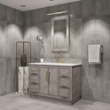 Load image into Gallery viewer, Water Creation Vanity Water Creation HU48CW06GK-000BL1406 Hugo 48 In. Single Sink Carrara White Marble Countertop Vanity in Grey Oak with Gooseneck Faucet