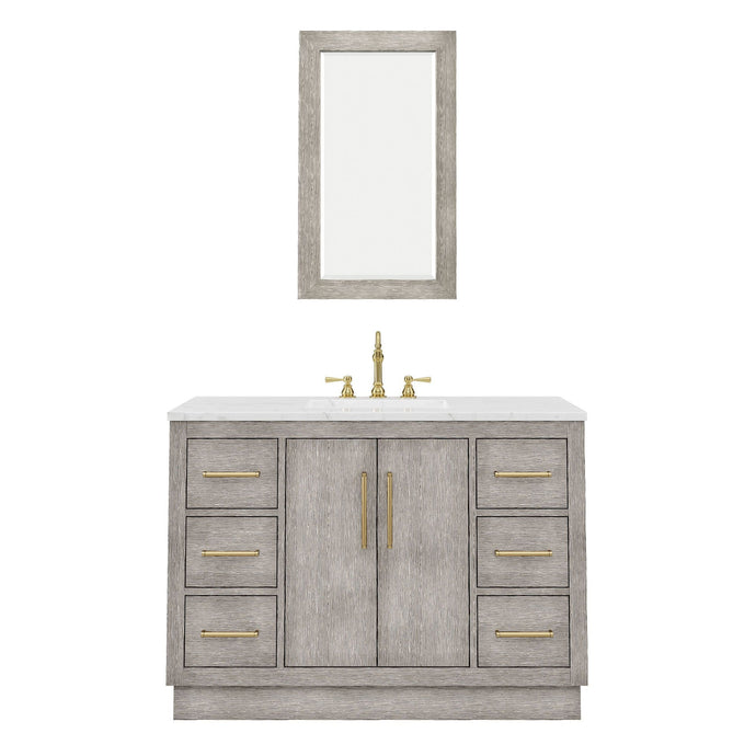 Water Creation Vanity Water Creation HU48CW06GK-R21000000 Hugo 48 In. Single Sink Carrara White Marble Countertop Vanity in Grey Oak with Mirror
