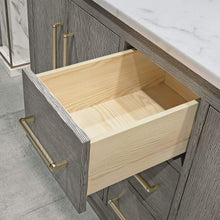 Load image into Gallery viewer, Water Creation Vanity Water Creation HU60CW06GK-000BL1406 Hugo 60 In. Double Sink Carrara White Marble Countertop Vanity in Grey Oak with Gooseneck Faucets