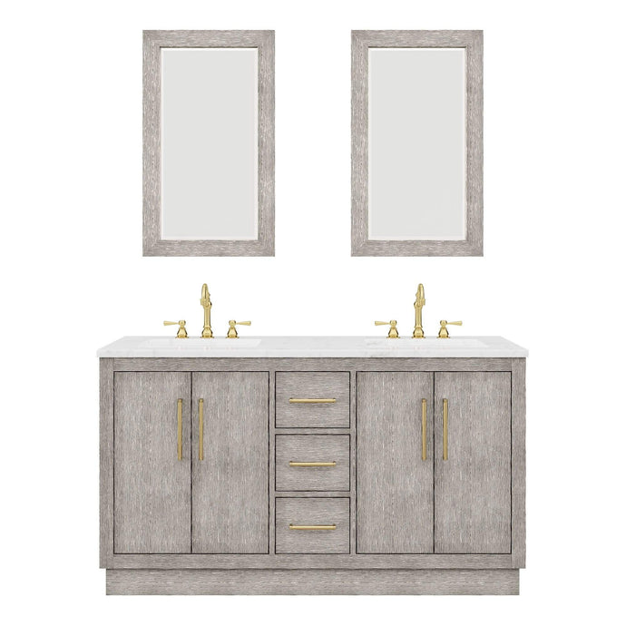 Water Creation Vanity Water Creation HU60CW06GK-R21000000 Hugo 60 In. Double Sink Carrara White Marble Countertop Vanity in Grey Oak with Mirrors