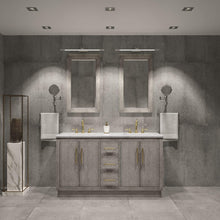 Load image into Gallery viewer, Water Creation Vanity Water Creation HU60CW06GK-R21000000 Hugo 60 In. Double Sink Carrara White Marble Countertop Vanity in Grey Oak with Mirrors