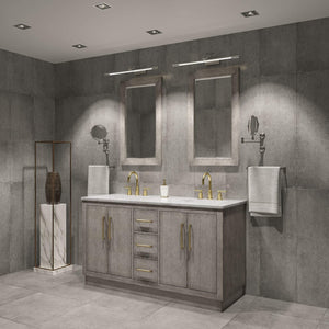 Water Creation Vanity Water Creation HU60CW06GK-R21BL1406 Hugo 60 In. Double Sink Carrara White Marble Countertop Vanity in Grey Oak with Gooseneck Faucets and Mirrors
