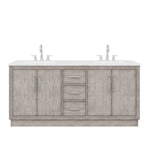 Water Creation Vanity Water Creation HU72CW01GK-000BL1401 Hugo 72 In. Double Sink Carrara White Marble Countertop Vanity in Grey Oak with Gooseneck Faucets