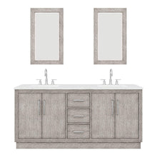 Load image into Gallery viewer, Water Creation Vanity Water Creation HU72CW01GK-R21BL1401 Hugo 72 In. Double Sink Carrara White Marble Countertop Vanity in Grey Oak with Gooseneck Faucets and Mirrors