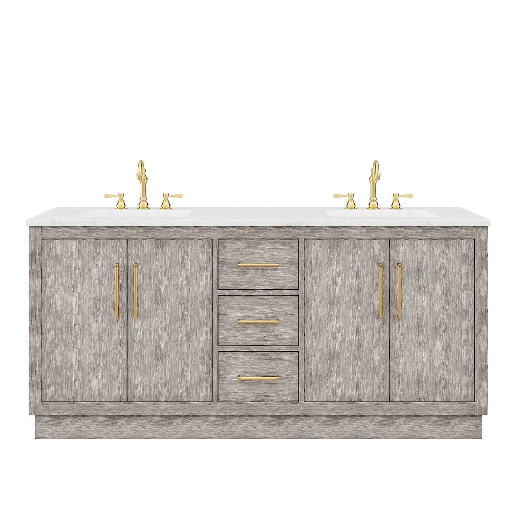Water Creation Vanity Water Creation HU72CW06GK-000000000 Hugo 72 In. Double Sink Carrara White Marble Countertop Vanity in Grey Oak