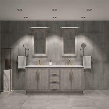Load image into Gallery viewer, Water Creation Vanity Water Creation HU72CW06GK-000BL1406 Hugo 72 In. Double Sink Carrara White Marble Countertop Vanity in Grey Oak with Gooseneck Faucets