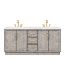 Load image into Gallery viewer, Water Creation Vanity Water Creation HU72CW06GK-000BL1406 Hugo 72 In. Double Sink Carrara White Marble Countertop Vanity in Grey Oak with Gooseneck Faucets
