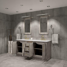 Load image into Gallery viewer, Water Creation Vanity Water Creation HU72CW06GK-000BL1406 Hugo 72 In. Double Sink Carrara White Marble Countertop Vanity in Grey Oak with Gooseneck Faucets