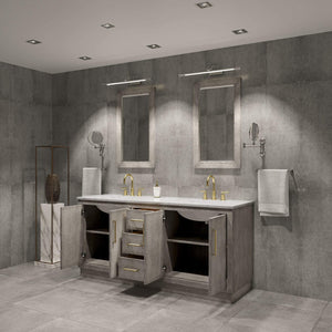 Water Creation Vanity Water Creation HU72CW06GK-000BL1406 Hugo 72 In. Double Sink Carrara White Marble Countertop Vanity in Grey Oak with Gooseneck Faucets