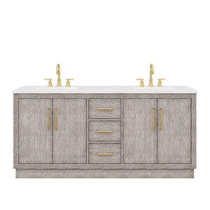 Water Creation Vanity Water Creation HU72CW06GK-000BL1406 Hugo 72 In. Double Sink Carrara White Marble Countertop Vanity in Grey Oak with Gooseneck Faucets