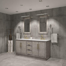 Load image into Gallery viewer, Water Creation Vanity Water Creation HU72CW06GK-000BL1406 Hugo 72 In. Double Sink Carrara White Marble Countertop Vanity in Grey Oak with Gooseneck Faucets