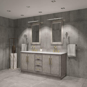 Water Creation Vanity Water Creation HU72CW06GK-000BL1406 Hugo 72 In. Double Sink Carrara White Marble Countertop Vanity in Grey Oak with Gooseneck Faucets