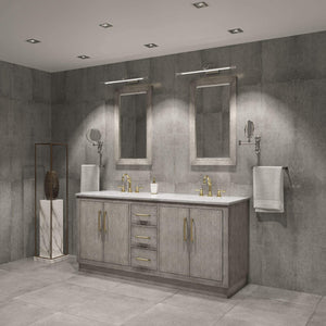 Water Creation Vanity Water Creation HU72CW06GK-R21TL1206 Hugo 72 In. Double Sink Carrara White Marble Countertop Vanity in Grey Oak with Hook Faucets and Mirrors