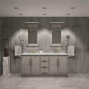 Water Creation Vanity Water Creation HU72CW06GK-R21TL1206 Hugo 72 In. Double Sink Carrara White Marble Countertop Vanity in Grey Oak with Hook Faucets and Mirrors