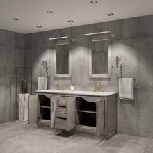 Load image into Gallery viewer, Water Creation Vanity Water Creation HU72CW06GK-R21TL1206 Hugo 72 In. Double Sink Carrara White Marble Countertop Vanity in Grey Oak with Hook Faucets and Mirrors