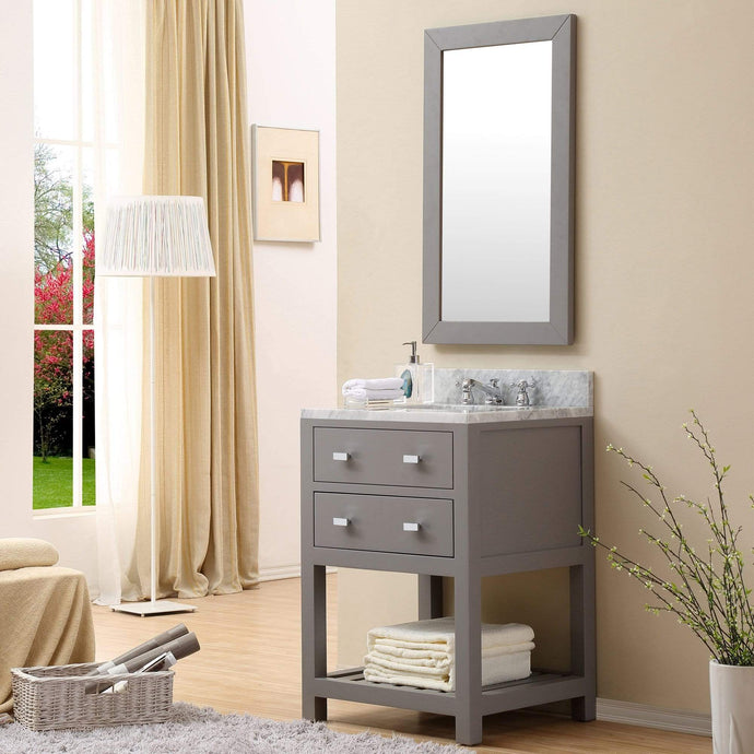 Water Creation Vanity Water Creation MA24CW01CG-R21BX0901 24 Inch Cashmere Grey Single Sink Bathroom Vanity With Matching Framed Mirror And Faucet From The Madalyn Collection