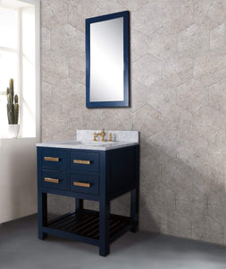 Water Creation Vanity Water Creation MA24CW06MB-R21FX1306 24 Inch Monarch Blue Single Sink Bathroom Vanity With F2-0013 Satin Gold Faucet And Mirror From The Madalyn Collection