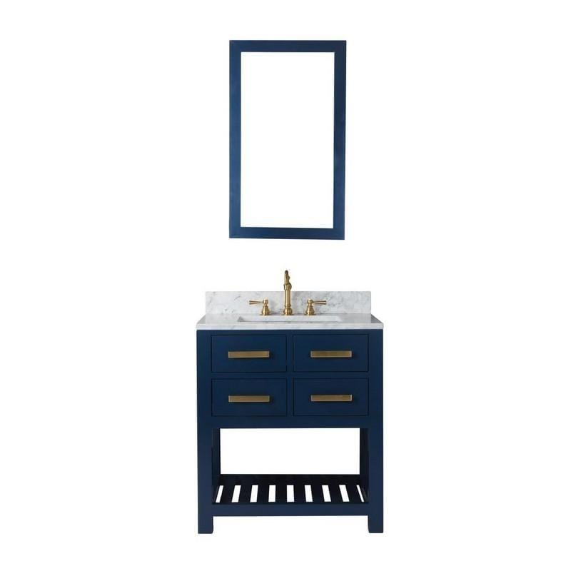 Water Creation Vanity Water Creation MA30C-0612MB Madalyn 30 Inch Monarch Blue Single Sink Bathroom Vanity With Satin Brass Faucet