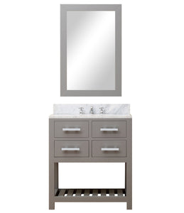 Water Creation Vanity Water Creation MA30CW01CG-R24BX0901 30 Inch Cashmere Grey Single Sink Bathroom Vanity With Matching Framed Mirror And Faucet From The Madalyn Collection